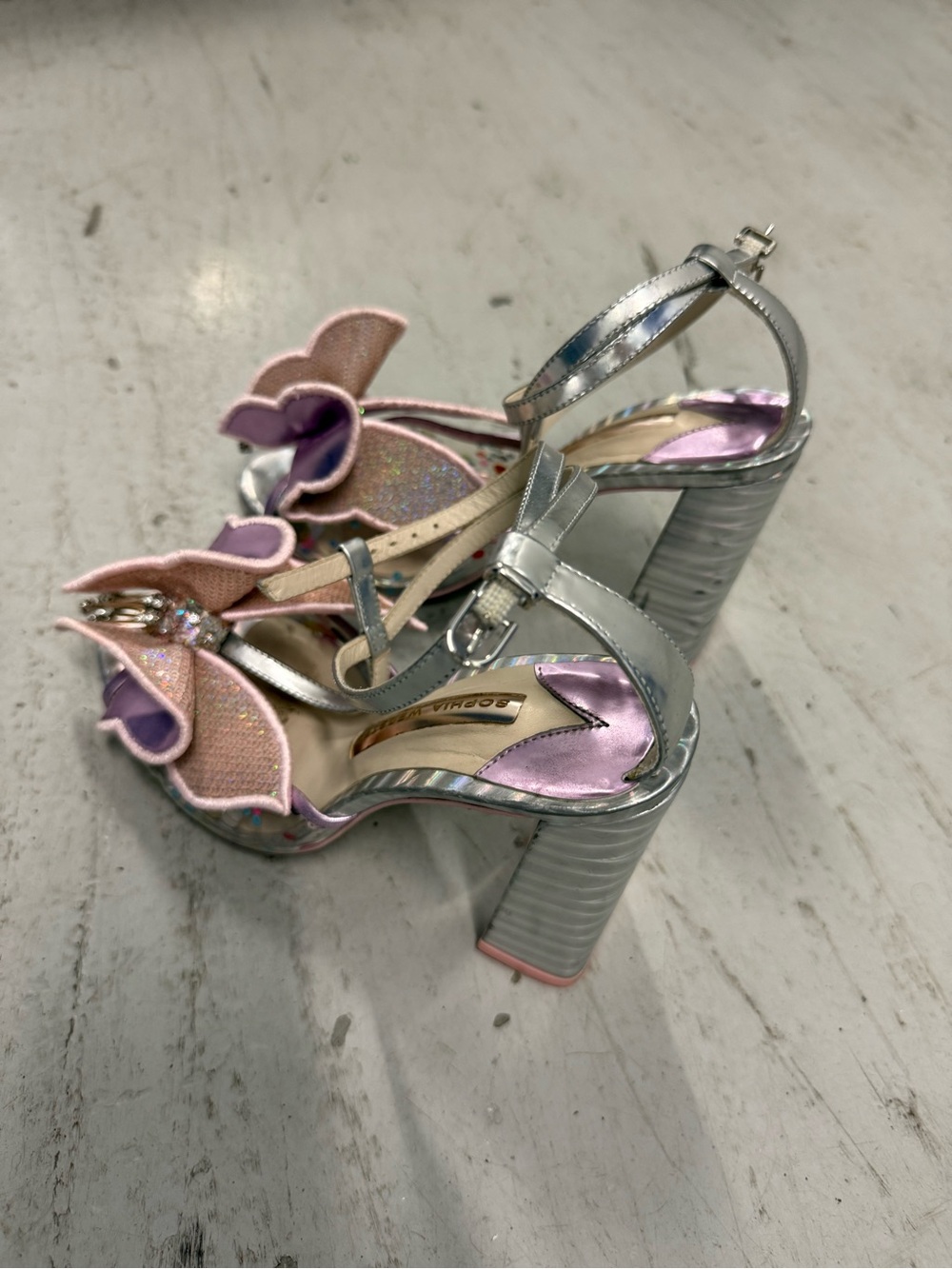 Sophia Webster Holographic Confetti Butterfly Block Heel Sandals - Sz 36.5 - Picture 3 of 5